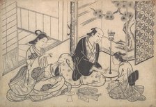 Interior, Three Figures: Sake Party, ca. 1730. Creator: Hasegawa Mitsunobu.