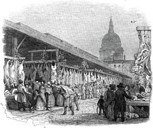 Newgate Market, on Christmas Eve, 1845. Creator: W. J. Linton.