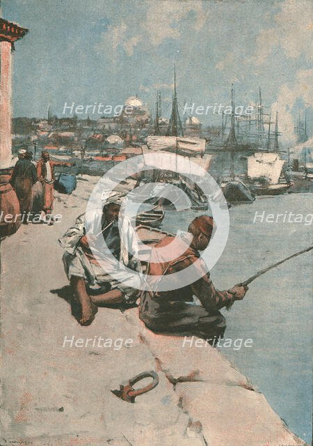 ''"On The Quay, Constantinople -- An Eastern Izaac Walton", after Frank Brangwyn', 1891. Creator: Frank Brangwyn.