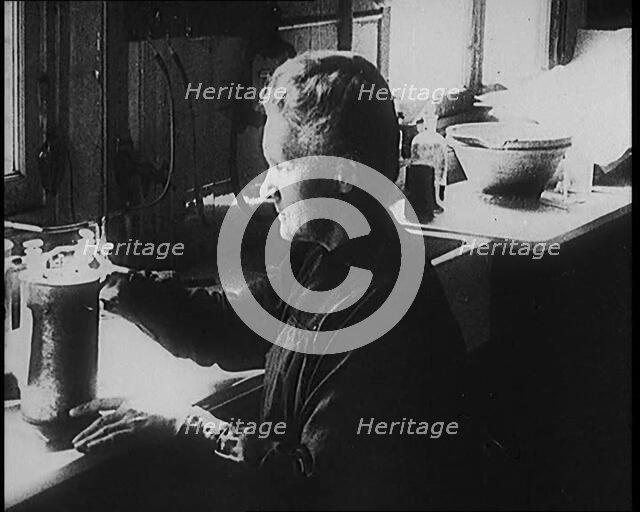 Marie Sklodowska Curie, the Famous Physicist and Chemist, in Her Laboratory, 1920. Creator: British Pathe Ltd.