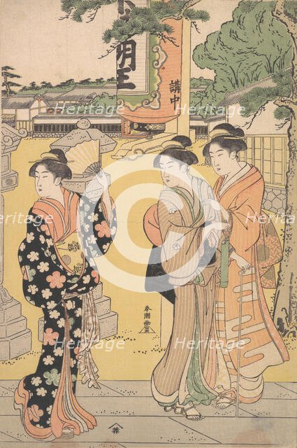 Fair Visitors in the Compound of a Buddhist Temple, ca. 1789. Creator: Katsukawa Shuncho.