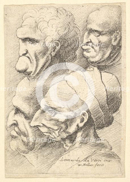 Four grotesque heads in profile to left, 1625-77. Creator: Wenceslaus Hollar.