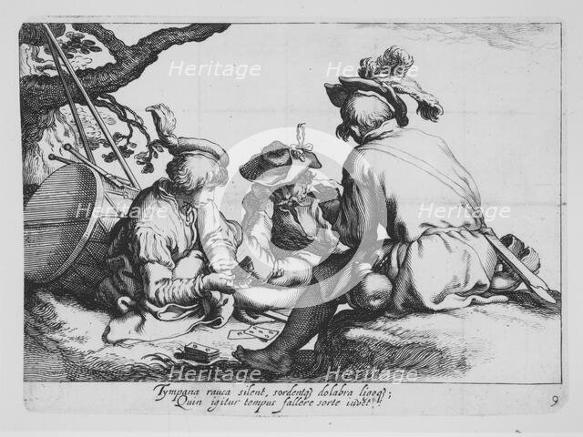 Soldiers Playing Cards, from the series Sixteen Peasant Subjects, 17th century. Creator: Cornelis Bloemaert.