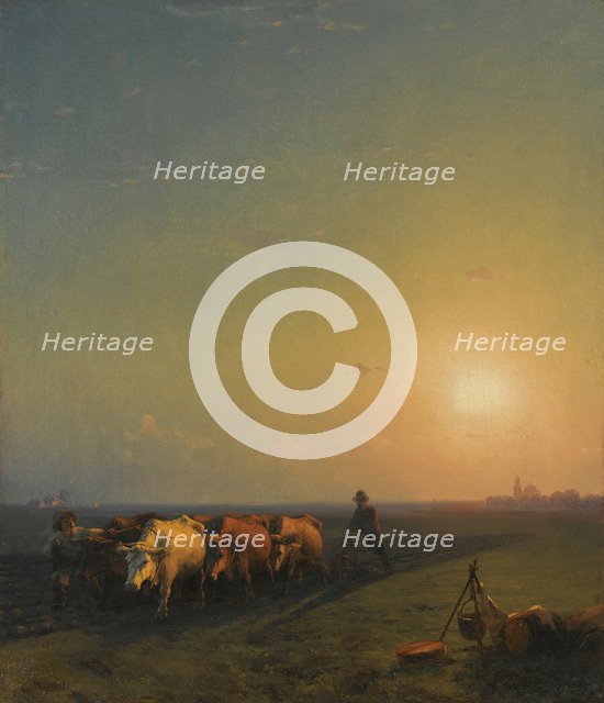 Ploughing the fields, Crimea, 1865. Artist: Aivazovsky, Ivan Konstantinovich (1817-1900)