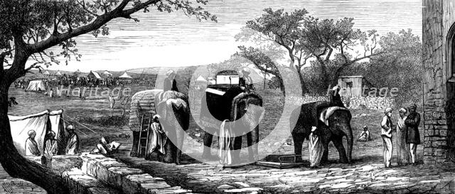 Indian Frontier Sketches: view of the camp near Nourmahal's Tomb, 1873. Creator: Unknown.