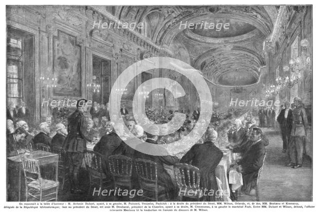 'La Paix Victorieuse; La reception de M Wilson au Senat Francais: Le dejeuner offert..., 1919. Creator: J Simont.