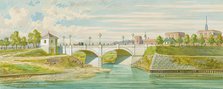The Radetzky Bridge over the Vienna River with its outlet into the Danube, undated. Creator: Franz Gerasch.