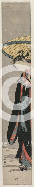 Woman (Bihin) with Parasol in Snow (From the series Mu Tamagawa). Creator: Suzuki Harunobu (Japanese, 1724-1770).