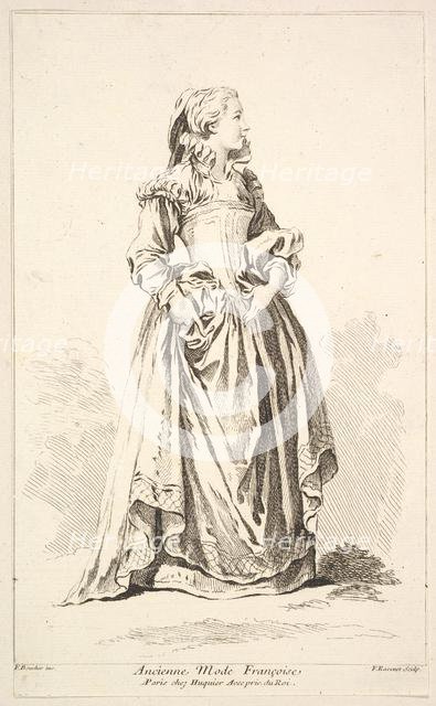 Ancienne Mode Françoise, from Recueil de diverses fig.res étrangeres Inventées par..., 18th century. Creator: Simon François Ravenet.