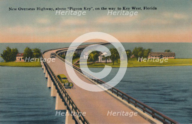 'New Overseas Highway, above Pigeon Key,  to Key West, Florida', c1940s. Artist: Unknown.