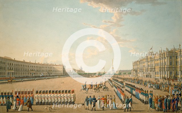 Parade at the Palace Square in St. Petersburg, Mid of the 19th cen.