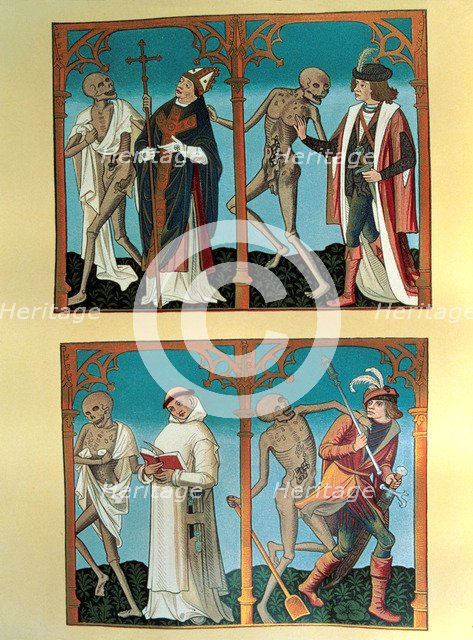 Dance of Death, with the archbishop, the knight, the monk and the military, Miniature from Blais …