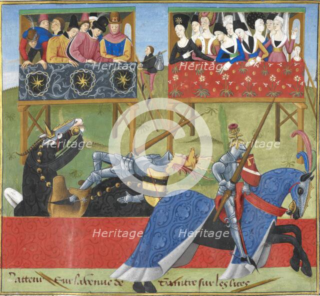 Jean de Saintré jousts with the Spanish knight, Enguerrant, at a tournament, 1470.  Creator: Unknown.