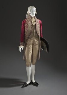 Man’s court ensemble of red wool coat and cloth-of-silver vest, Italy, c.1800-1810.  Creator: Unknown.