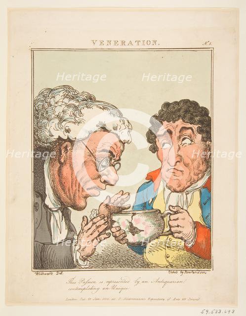 Veneration (Le Brun Travested, or Caricatures of the Passions), January 21, 1800. Creator: Thomas Rowlandson.