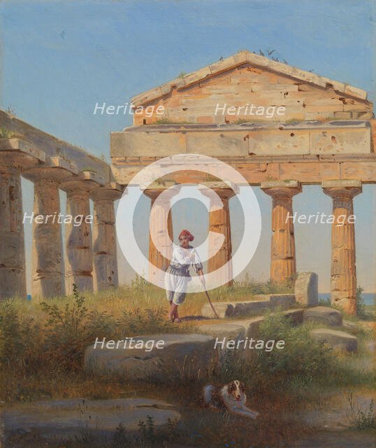 Shepherd boy in the temple, Paestum, 1854. Creator: Constantin Hansen.
