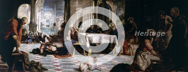  'Christ washing the disciples' feet'. 1547, oil painting by Tintoretto.