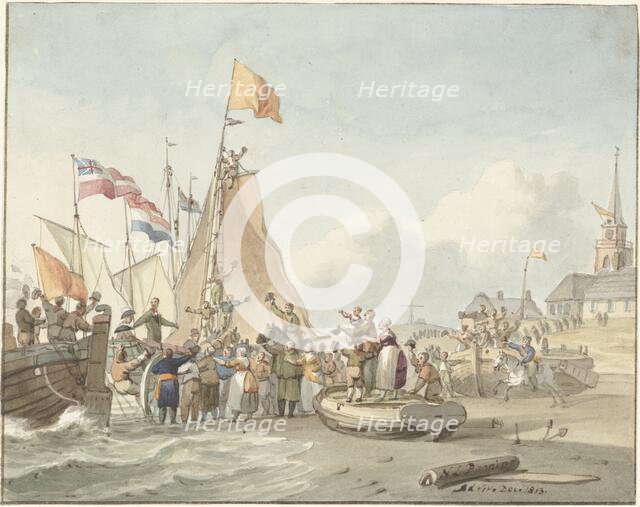 Arrival of Prince Willem Frederik in Scheveningen, November 30, 1813, (1813).  Creator: Nicolaas Lodewyk Penning.