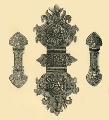 Silver book clasps, (1881).  Creator: W E Mackaness.