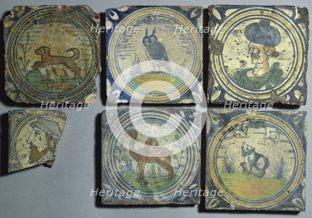 Delftware floor tiles, early 17th century. Artist: Unknown