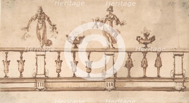 Design for a Balustrade with Female Figures and Urns, 16th-17th century. Creator: Giulio Parigi.