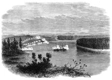 The War in New Zealand: the gun-boat Pioneer at anchor off Meremere, on the Waikato River..., 1864. Creator: Unknown.