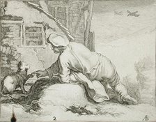 Peasant and Cat, 17th century. Creator: Frederick Bloemaert.