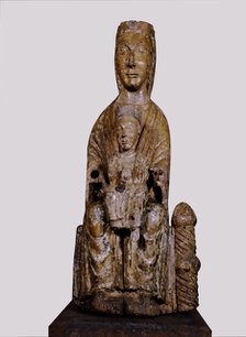 Wood carving of the Madonna and child. From Santa Barbara de Pruneres, Coll de Panissars Monaster…