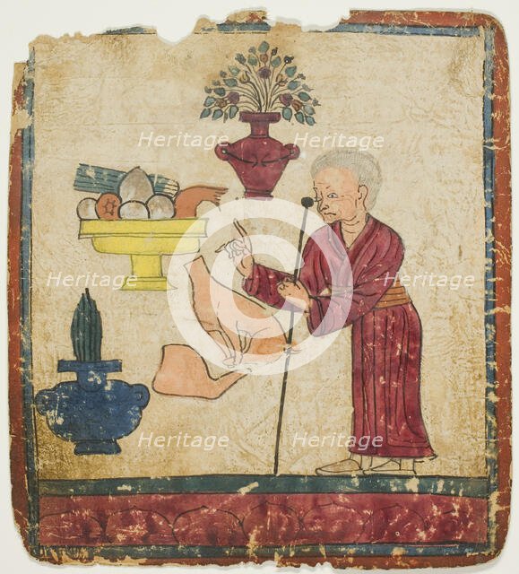 Presentation of Offerings, from a Set of Initiation Cards (Tsakali), 14th/15th century. Creator: Unknown.