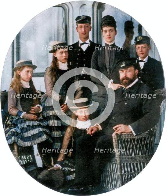 The Prince and Princess of Wales with their family on board the royal yacht, 19th century (1910). Creator: Unknown.