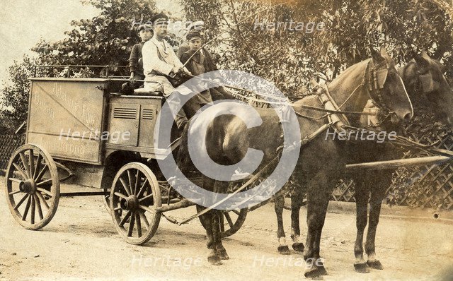 Horse-drawn bread wagon with driver and two errand boys, Sweden, c1910s. Artist: Unknown