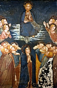  'Ascension of Jesus into heaven surrounded by the apostles and the Virgin Mary' detail of the pa…