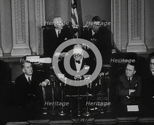 Winston Churchill, the British Prime Minister Addressing the United States Congress, 1942. Creator: British Pathe Ltd.
