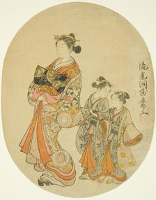 Courtesan and Two Kamuro, Japan, 1766. Creator: Komatsuya Hyakki.