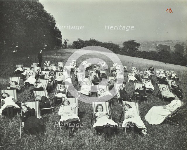 Children resting in deck chairs, Shrewsbury House Open Air School, London, 1908. Artist: Unknown.
