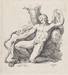 Serpent Attacking a Naked Man, 1799., 1799. Creator: Thomas Rowlandson.
