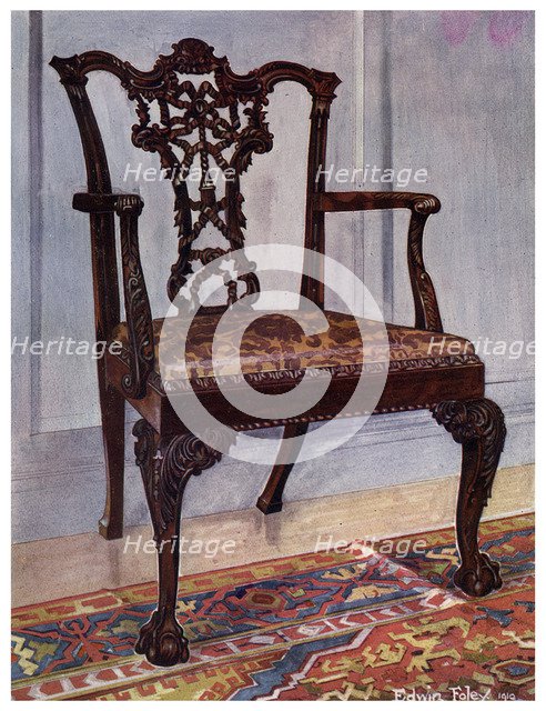 Mahogany armchair, style of Chippendale, 1911-1912.Artist: Edwin Foley