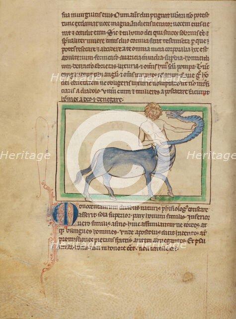 A Monocentaurus; Northumberland Bestiary, about 1250-1260. Creator: Unknown.