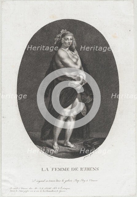 Portrait of Helena Fourment, Rubens' second wife, wearing a fur coat over her sho..., ca. 1786-1815. Creator: Johann Jakob Mettenleiter.
