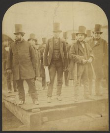 Group portrait: J. Scott Russell, Henry Wakefield, Isambard Kingdom Brunel, Lord Derby, 1857. Creator: Robert Howlett.