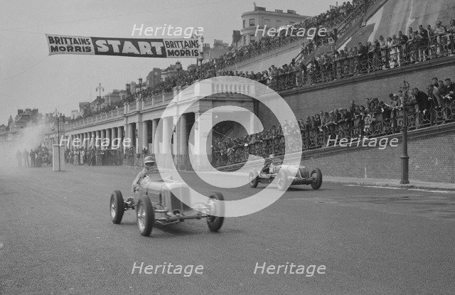 ERA of Earl Howe and Alta of CK Mortimer competing in the Brighton Speed Trials, 1938. Artist: Bill Brunell.