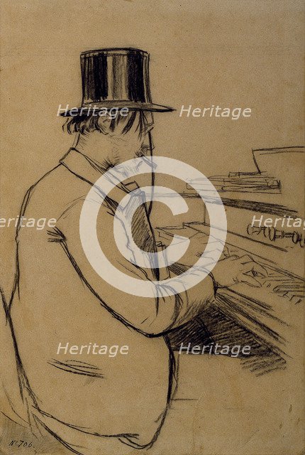 Portrait of Erik Satie (1866-1925), Playing the Harmonium. Artist: Rusiñol, Santiago (1861-1931)