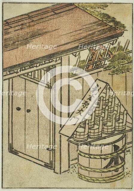 The Gate of the New Yoshiwara, frontispiece from the third volume of "Mirror of Beautiful..., 1776. Creator: Shunsho.