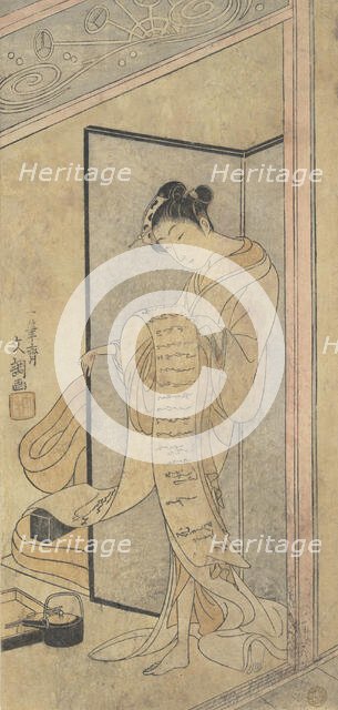 The Oiran Hanagiku Reading a Love Letter While Standing, ca. 1769. Creator: Ippitsusai Buncho.