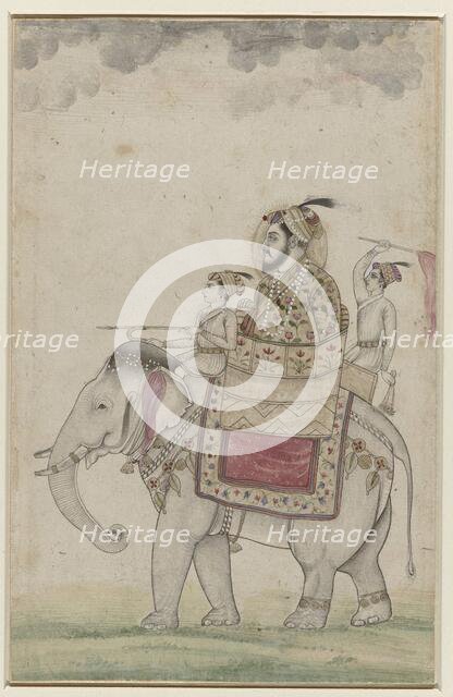 Mughal prince sitting on an elephant, 1675-1700. Creator: Anon.