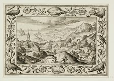 Rabbit Hunt, from Landscapes with Old and New Testament Scenes and Hunting Scenes, 1584. Creator: Adriaen Collaert.