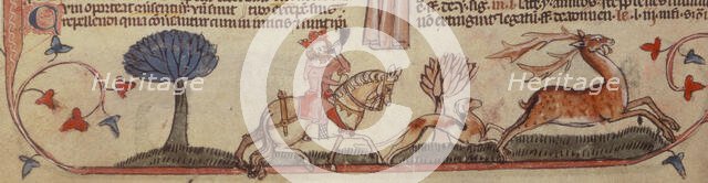 A king with his hunting dog, chasing a stag, c1300-c1325.  Creator: Unknown.