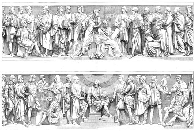 Prince Consort Memorial: sculptures around the base...South Front - Architects and Sculptors, 1872. Creator: Unknown.