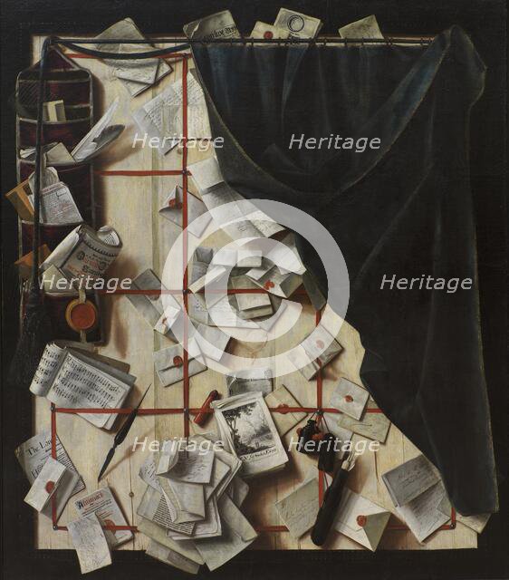 Trompe l'oeil - Board Partition with Letter Rack and Music Book, 1668. Creator: Cornelis Norbertus Gysbrechts.