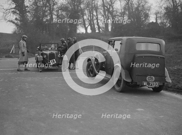 Talbot of EPH Jones and a MG 18/80 at the JCC Half-Day Trial, Ranmore Common, Surrey, 1930. Artist: Bill Brunell.